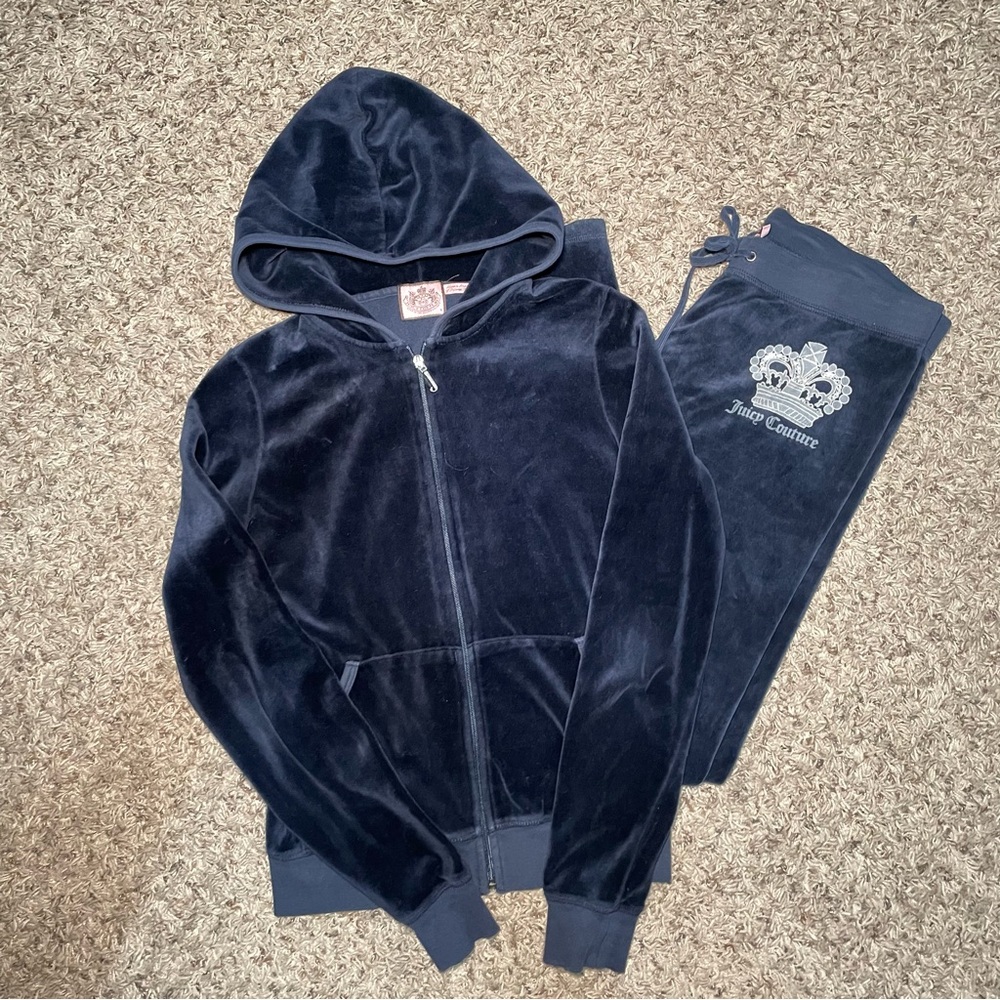 Vintage Y2K Juicy Couture Blue Velour Embellished Tracksuit Size Medium Love P&G